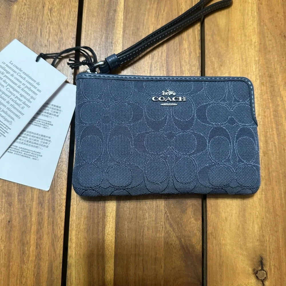 Coach Navy Signature Jacquard Wristlet
